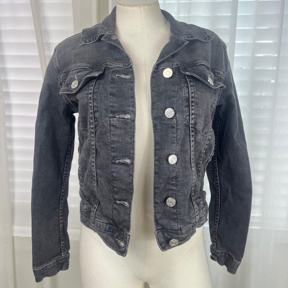 FRAME Le Jean Denim Jacket Black Womens XS Organic Cotton trucker Stretch chic